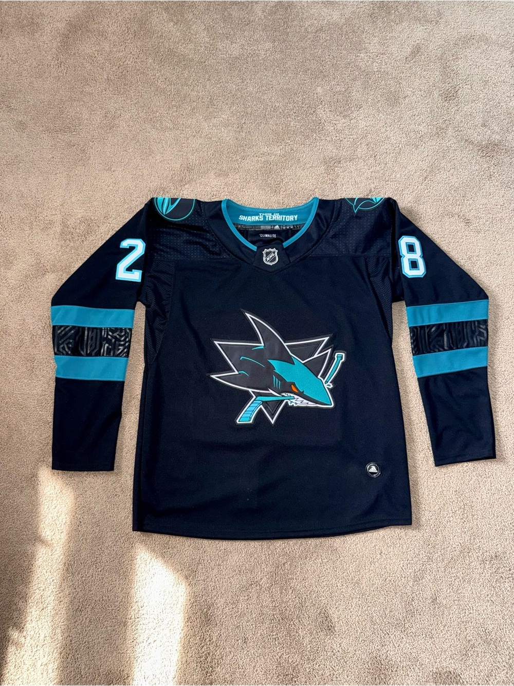Timo Meier #28 San Jose Sharks Adidas Climalite Black Jersey Size 46 (Medium)